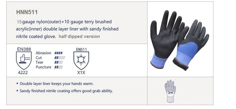 Insulated Coated Sandy Nitrile Soft Winter Work Glove