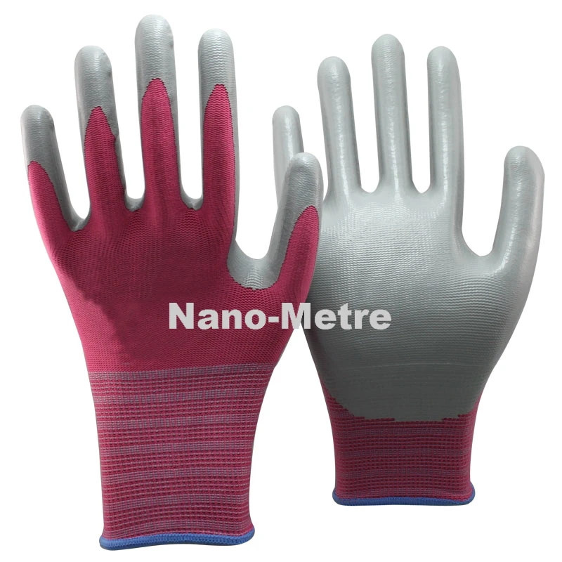 Nmsafety Pink Polyester Liner Coated Nitirle Ladies Gardening Glove